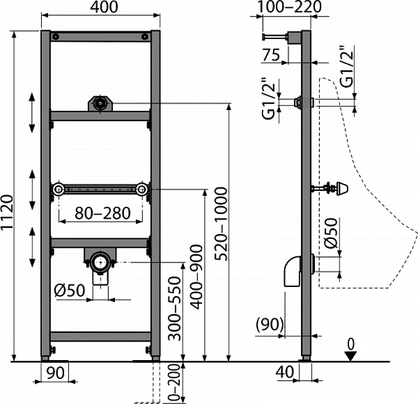 Монтажная рама для писсуара AlcaPlast A107/1120
