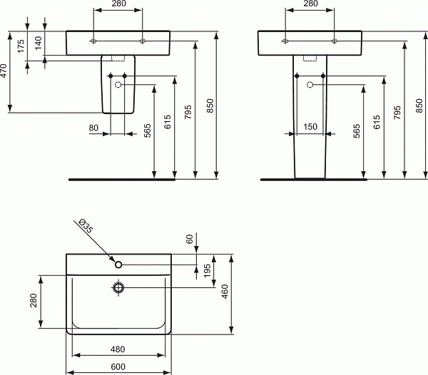 Раковина Ideal Standard Connect Cube 60 см E8103MA