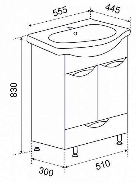 Тумба МИЛЛИ 55 с ящиком под умывальник Уют55