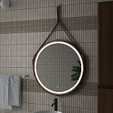 Зеркало Континент "Millenium Brown Led" D 650 на ремне из натуральной кожи коричневого цвета