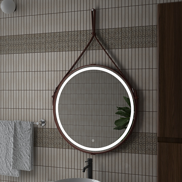 Зеркало Континент "Millenium Brown Led" D 650 на ремне из натуральной кожи коричневого цвета