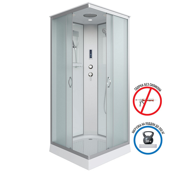 Душ.каб. NG-1101-14P (900х900х2150) низкий поддон(13см) стекло МАТОВОЕ 3 места с полкой