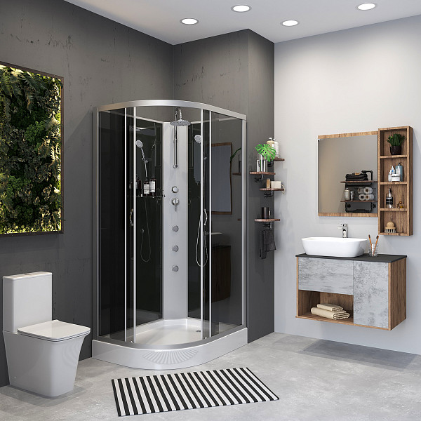 Душ.каб. NG-3512-14RBKTG (1200х800х2100-2400) низкий поддон(13см) стекло ТОНИРОВАННОЕ 3 места