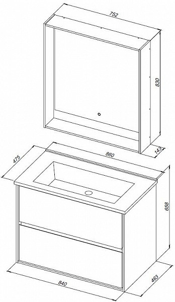 Тумба под раковину Aquanet Милан 85 черный глянец 00316703
