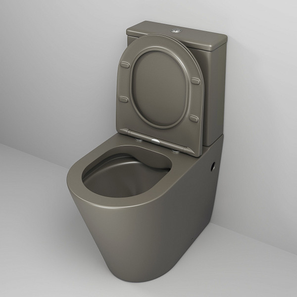 Унитаз GR-4480GSMS Color (620*365*810) ХАКИ МАТОВЫЙ напольный БЕЗОБОДКОВЫЙ с тонкой крышкой, 2 места