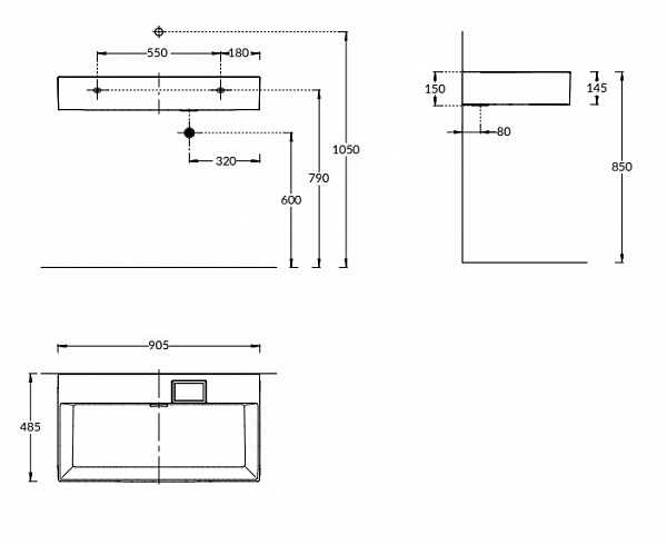 Раковина Kerama Marazzi LOGICA мебельная\подвесная без отверстий 90, белая глянцевая