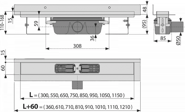Душевой лоток AlcaPlast APZ16-1050 Wall Водоотводящий желоб