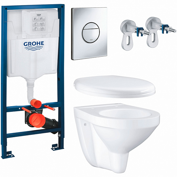 Комплект унитаза с инсталляцией  4 в 1 Grohe Bau Ceramic  39499000 унитаз, инсталляция, сиденье c  микролифтом, клавиша смыва Хром