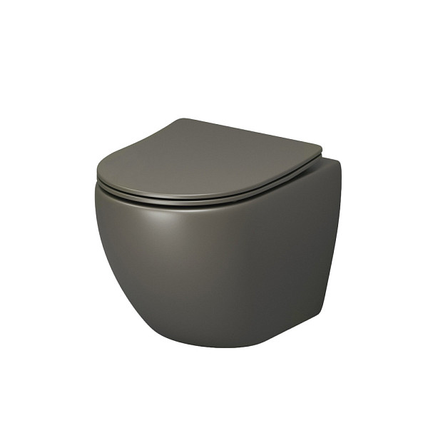 Унитаз GR-4455GSMS Color (485*365*360) ХАКИ МАТОВЫЙ подвесной БЕЗОБОДКОВЫЙ с тонкой крышкой
