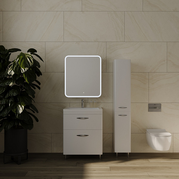 Тумба напольная Style line Каре 70, 2 ящика, Люкс белая, под раковину, PLUS