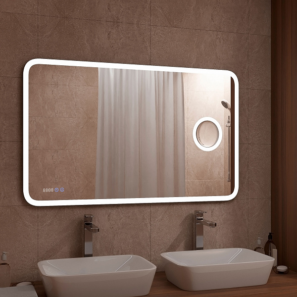 Зеркало Континент "Bliss Led" 1200х800 с увеличительным зеркалом, часами