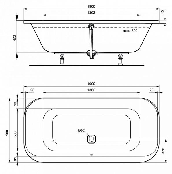 Акриловая ванна Ideal Standard Tonic II K747301 190x90
