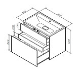 M50AFHX0803GM Inspire V2.0, База под раковину, подвесная, 80 см, 3 ящика, push-to-open, графит матов