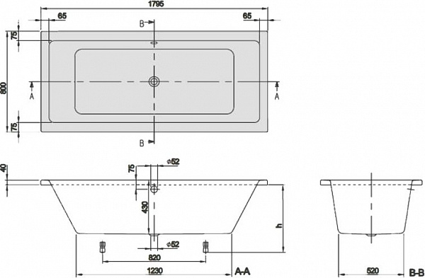 Акриловая ванна Villeroy & Boch Targa Plus Duo 180x80 с ножками в комплекте UBA180NES2V01+U99740000