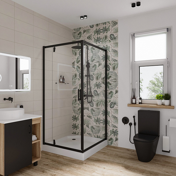 Душ. ограждение Niagara NG-6801-08 BLACK (90*90*190) квадрат, дверь распашная, 1 место