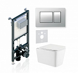 Комплект KOLLER POOL для монтажа  подвесного унитаза: Инсталляция Alcora ST 1200 с клавишей KVADRO Matt Chrome, Унитаз KVADRO Rimless, сиденье дюропласт: SoftClose, Take Off, антибактериальное покрытие, система «Антивсплеск»