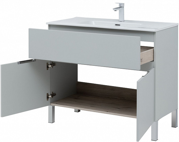 Тумба под раковину Aquanet Алвита New 100 1 ящик, 2 дверцы, серый 00277556