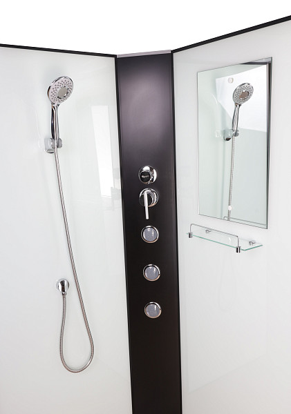 Душ.каб. NG-6703-14BKTG (800х800х2100-2400) средний поддон(26см) стекло ПРОЗРАЧНОЕ черные профиля 4 места