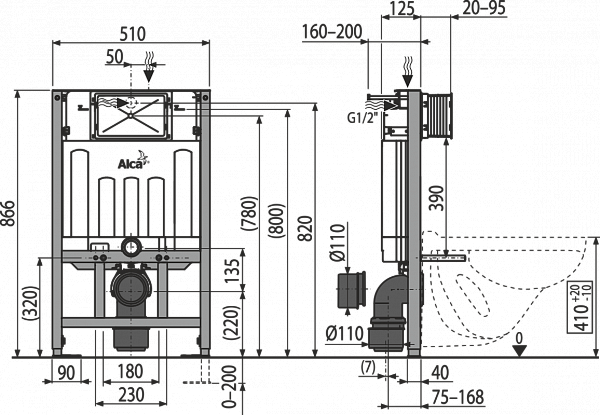 Инсталляция для унитазов AlcaPlast Sadromodul AM101/850