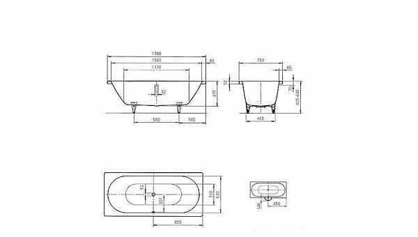 Стальная ванна Kaldewei Centro Duo 170x75 283200013001 mod.132 easy-clean