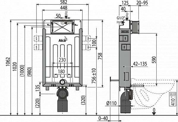 Смывной бачок скрытого монтажа для унитаза AlcaPlast Renovmodul AM115/1000E Ecology