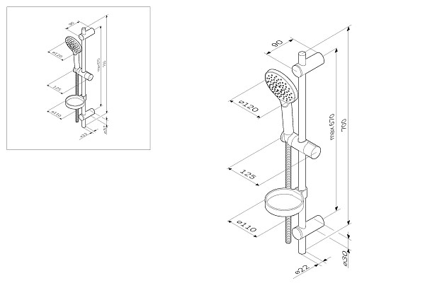 F0180064 Like душевой комплект, ручной душ 120 мм, 3 функции, штанга 700 мм, шланг 1750 мм ,шт