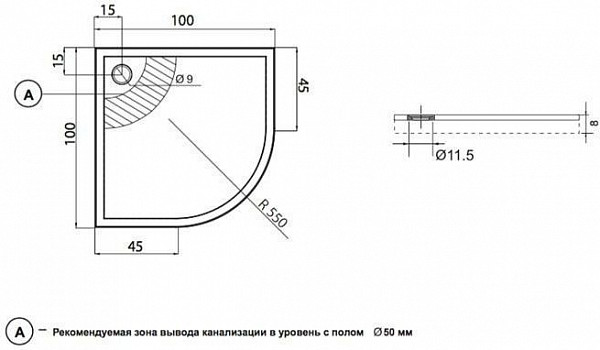 Душевой поддон Aquanet Alfa/Delta 100x100 НФ-00009366