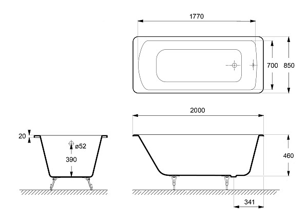 Ванна чугунная Delice Fort 2000х850 с антискользящим покрытием