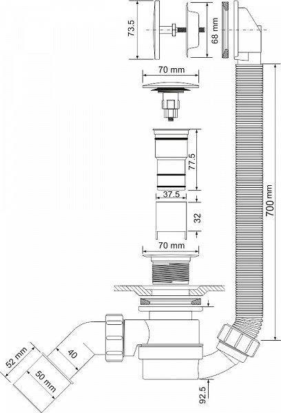 Слив-перелив автомат для ванны McAlpine L700x34 мм MRB12