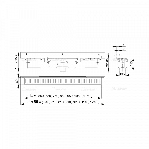 Душевой лоток AlcaPlast APZ1004-850 Flexible Водоотводящий желоб