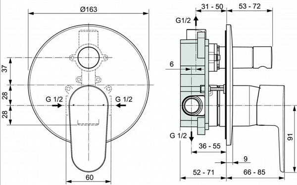 Смеситель Ideal Standard Cerafine O A7193AA для ванны с душем с внутренней частью