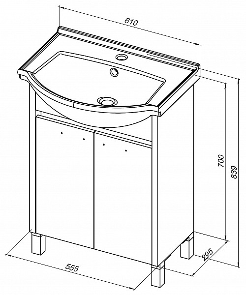 Тумба под раковину Aquanet Донна 60 белый дуб/белый (2 дверцы) 00273996