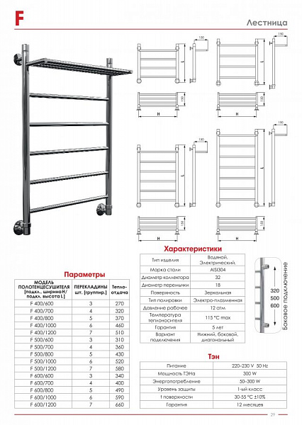 Полотенцесушитель электрический Металлоизделия F 60х80 L