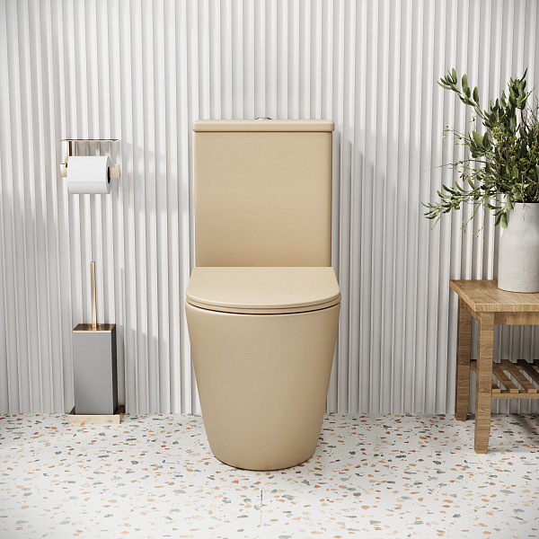 Унитаз GR-4480BEMS Color (620*365*810) БЕЖЕВЫЙ МАТОВЫЙ напольный БЕЗОБОДКОВЫЙ, 2 места