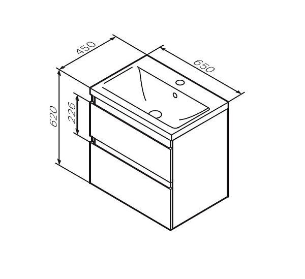 M85AFHX0652WG X-Joy, База под раковину, подвесная, 65 см, 2 ящика, белый глянец