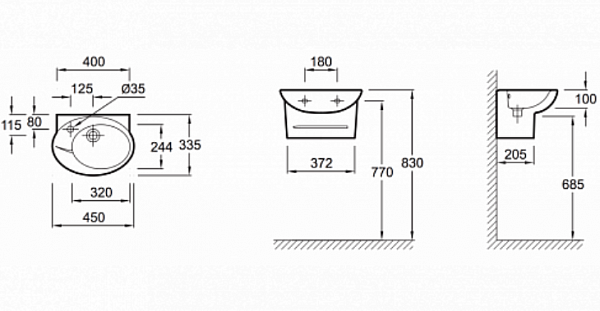 Раковина Jacob Delafon Presquile 45 х 33,5 см  E1337-00