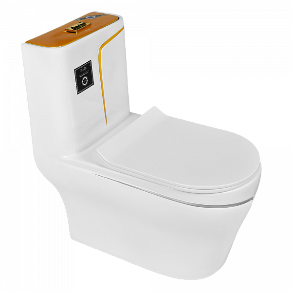 EY-9001 Унитаз -моноблок, с сиденьем термопласт с микролифтом белый/золото