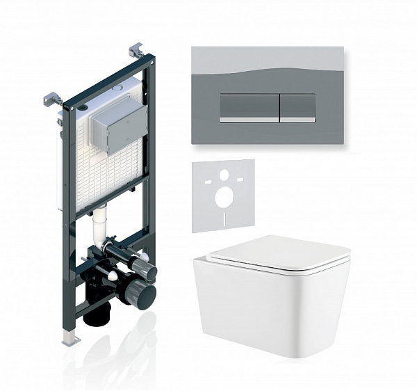 Комплект KOLLER POOL для монтажа  подвесного унитаза: Инсталляция Alcora ST 1200 с клавишей INTEGRO Chrome, Унитаз KVADRO Rimless, сиденье дюропласт: SoftClose, Take Off, антибактериальное покрытие, система «Антивсплеск»