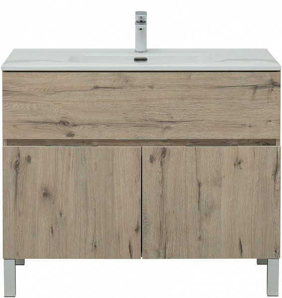 Тумба под раковину Aquanet Алвита New 100 1 ящик, 2 дверцы, дуб веллингтон белый 00277557