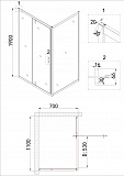 Душ.ограждение NG-43-11AG-A70G (110*70*190) прямоугольник, дверь распашная, 2 места