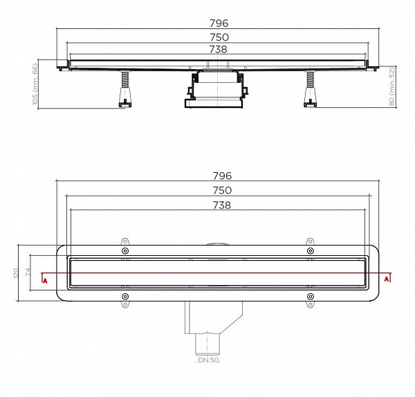 Душевой лоток Betto by Pestan Net Line 750