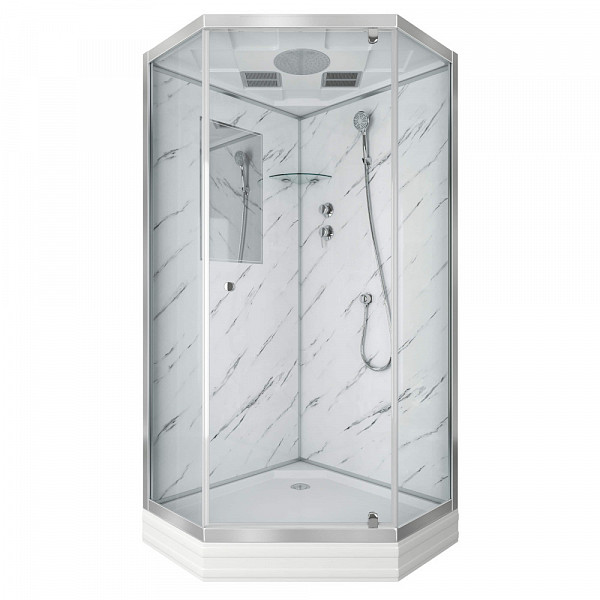 Душ.каб. NG-7701DM (900x910х2120)  низкий поддон (15см) стенки МРАМОР 3 места