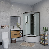 Душ.каб. NG-6708-14BKT (900х900х2100-2400) высокий поддон(40см) стекло ПРОЗРАЧНОЕ черные профиля 4 места