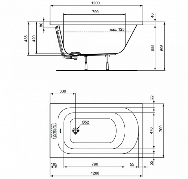 Акриловая ванна Ideal Standard Simplicity W004001 120x70