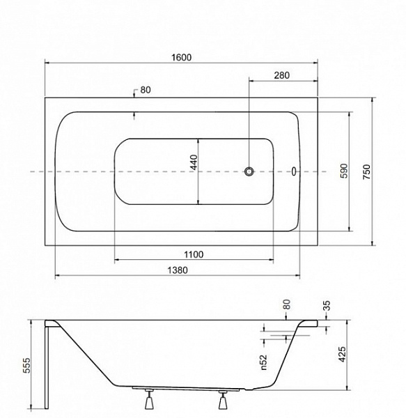 Акриловая ванна Besco Talia 160x70 WAT-160-PK