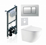 Комплект KOLLER POOL для монтажа  подвесного унитаза: Инсталляция Alcora ST 1200 с клавишей KVADRO Matt Chrome, Унитаз ROUND Rimless, сиденье дюропласт: SoftClose, Take Off, антибактериальное покрытие, система «Антивсплеск»