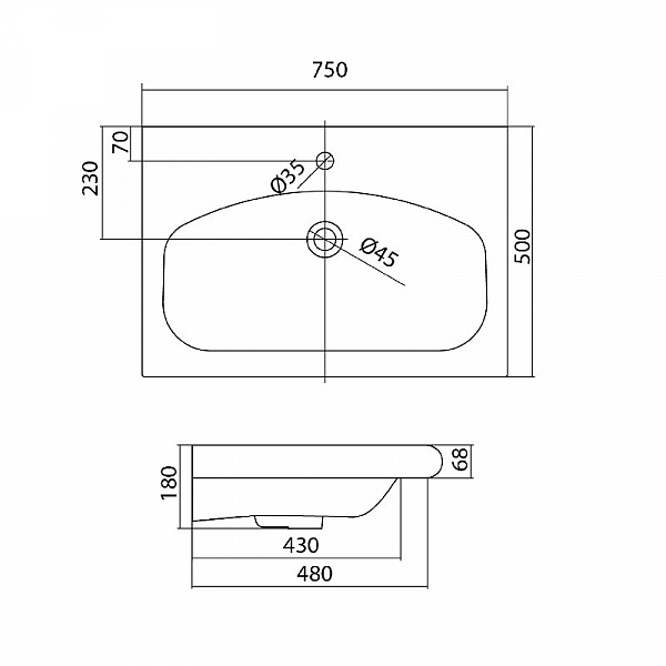 Прямоугольная раковина Santek Индига 75 1WH301978