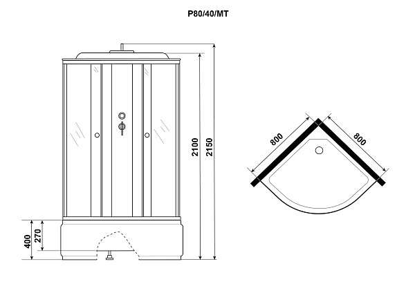 Душ.каб. Niagara Promo P80/40/MT (800х800х2150) 4 места