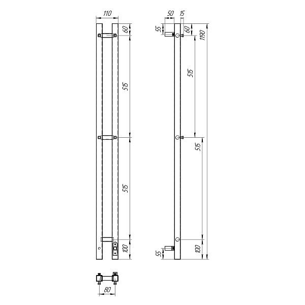 Полотенцесушитель электрический Point Гермес PN13812W П3 80x1200 диммер справа, белый