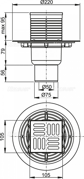 Сливной трап AlcaPlast APV201 105 x 105/50